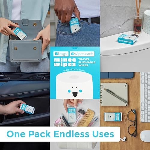 Impossibly Compact Travel Flushable Wipes - 99.5% Water and Aloe - Safe for Sensitive Skin, Hypoallergenic & Unscented - Travel Essentials for Adults, Kids & Baby Care - 8 Pack Total 48 Wipes thumbnail 3