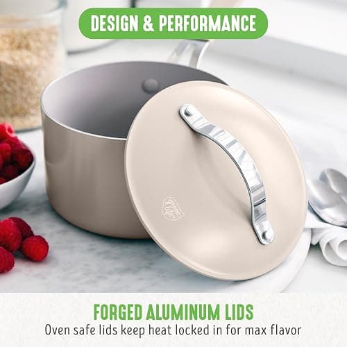 GreenLife 10-Piece Nonstick Ceramic Cookware Set, Lightweight Healthy PFAS-Free Pots & Pans with Lids, Dishwasher & Oven Safe, Durable Body, Silicone Stay-Cool Handles, Easy Release, Taupe thumbnail 5