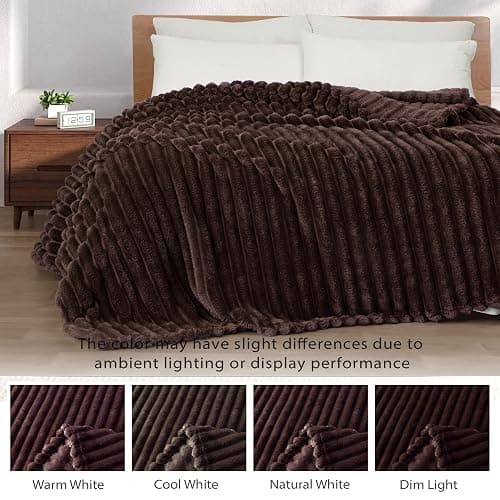 Exclusivo Mezcla Striped Fleece Throw Blanket for Couch, Sofa, Coffee | 50"x60" Soft Breathable Cozy Bed Blankets, Lightweight Plush Fluffy Fuzzy Jacquard Decorative Bedding thumbnail 4