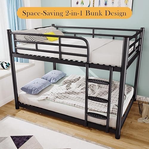 KAIFAM Metal Bunk Bed, Full Over Full Bunk Beds, Full Size Bunk Bed with Safety Guardrail and Ladder, Twin Bunk Beds, No Box Spring Needed, Noise Free for Apartment, Bedroom (Black) thumbnail 5