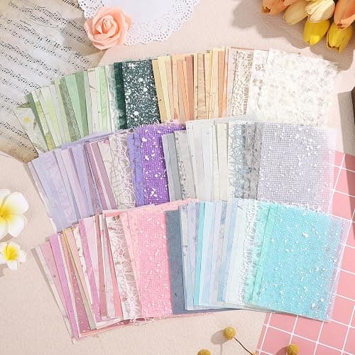 156 Sheets Textured Scrapbook Paper and Mesh Fabric Assorted Set, Sublaga 6 Pack Mixed Special Paper for Scrapbooking Planner Bullet Junk Journal Supplies 5.5x4 Inch thumbnail 7