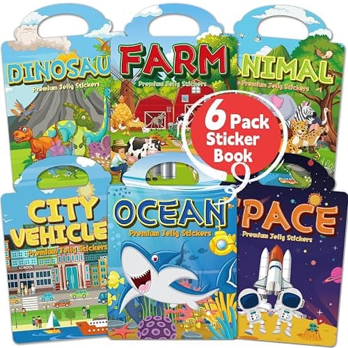 6 Sets Reusable Sticker Book for Toddlers 3-6, Jelly Sticker Books for Toddler, Travel Sticker Activity Toys for Kids 3 4 5 6 Years Old Girls & Boys - Image 1