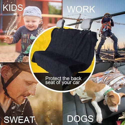 LoyaGour Back Seat Cover for Car Trucks Van SUV,Waterproof Rear Bench Towel Seat Covers for Dogs and Kids,Automotive Backseat Protector (Black) thumbnail 6