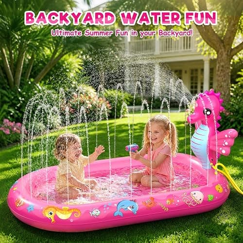 AZDYJL Splash Pad for Toddlers, 3-in-1 Seahorse Inflatable Baby Pool Sprinkler for Kids, Baby Splash Pads Outdoor Play Mat, Backyard Summer Water Toys Birthday Gift for 1+ Year Old Girls Kids thumbnail 8