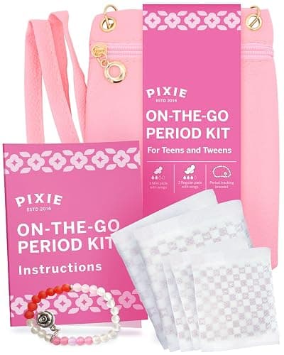 Pixie First Period Kit for Girls 9-12 - Ranked 1 for Organic Cotton Teen Pads with Wings - Period Tracking Bracelet & Discreet Crossbody Bag - On-the-Go Tween Starter Kit & Feminine Hygiene Essentials - Image 1