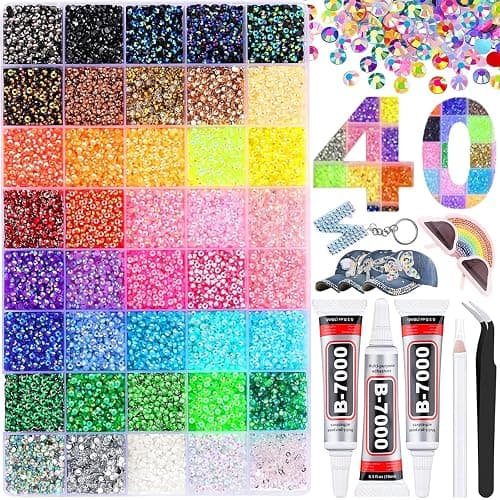 Bedazzling Kit 40 Colors 3mm Flat Back Nail Rhinestones, 36000pcs Nail Gems Crystals with Pick Up Tweezers & Pen for Nail Art, DIY Crafts, Clothes, Shoes - Image 1