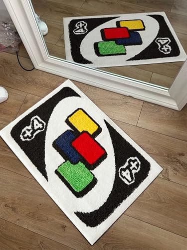 Estmy Funky Aesthetic Cute Throw Rugs 3x5 Small Area Rugs for Bedroom Kitchen Bathroom Living Room Non Slip Washable, UNO Card Tufted Rug Modern Abstract Cute Unique Bedroom Accent Rugs Fluffy Soft - 3' x 5' - Black - Image 1