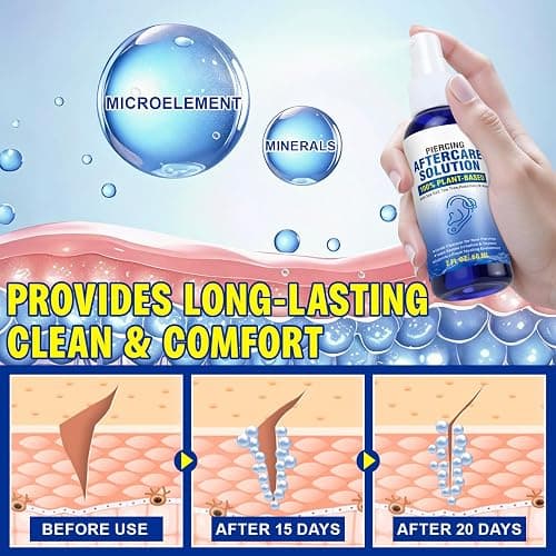 Piercing Aftercare Spray, Piercing Cleaner Spray for Body and Facial Piercings – Ear, Nose, Navel, Oral & Skin Piercings Cleaner, Cleansing & Moisturizing - 2 Fl Oz thumbnail 6