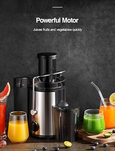 Qcen Juicer Machine, 500W Centrifugal Juicer Extractor with Wide Mouth 3” Feed Chute for Fruit Vegetable, Easy to Clean, Stainless Steel, BPA-free (Black) thumbnail 4