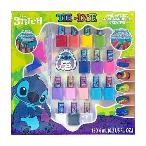 Townley Girl Disney Stitch 15 Piece Water-Based Nail Art Activity Makeup Set, Includes Nail Polish, Nail Brush and Nail Files, For Parties, Sleepovers and Makeovers, Ages 6 - Image 1