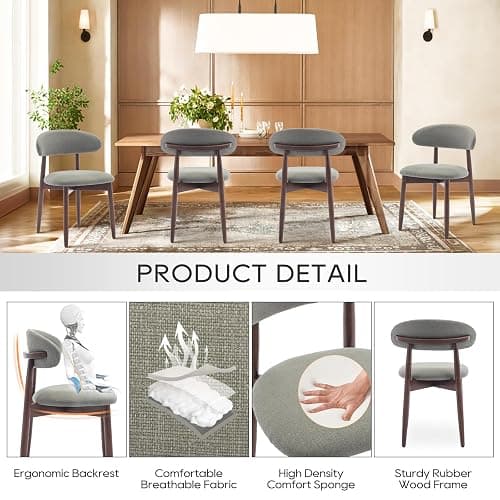 COLAMY Wooden Dining Chairs Set of 6, Modern Fabric Upholstered Kitchen Side Chairs, Farmhouse Dining Room Chairs with Foot Pegs, Green thumbnail 4