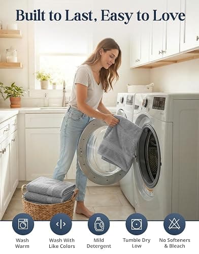 100% Cotton Bath Towels Set Soft Absorbent Quick Dry 16 Piece - Grey | Towels for the Bath, Absorbent & Durable, Ring-Spun, Ideal for Home & Spa, with OEKO-TEX thumbnail 8
