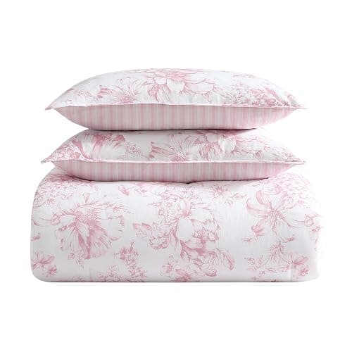 Laura Ashley- Queen Comforter Set, Reversible Cotton Bedding with Matching Sham(s), Farmhouse Home Decor, Dorm Room Essentials (Delphine Mauve Pink, Queen) thumbnail 4