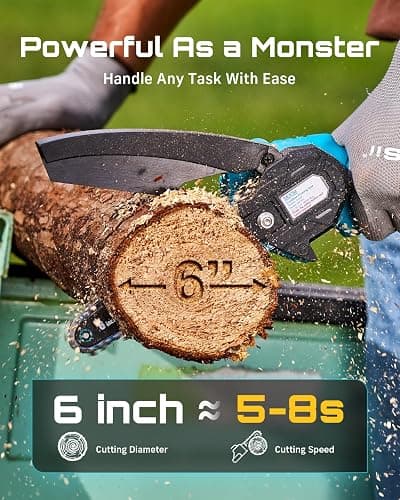 Seesii Mini Chainsaw, 6-inch Mini Chainsaw Cordless, Handheld Electric Power Chain Saw with 2 Batteries, for Tree Trimming Wood Cutting, Best Gifts for Father, Dad, Husband, Men thumbnail 5