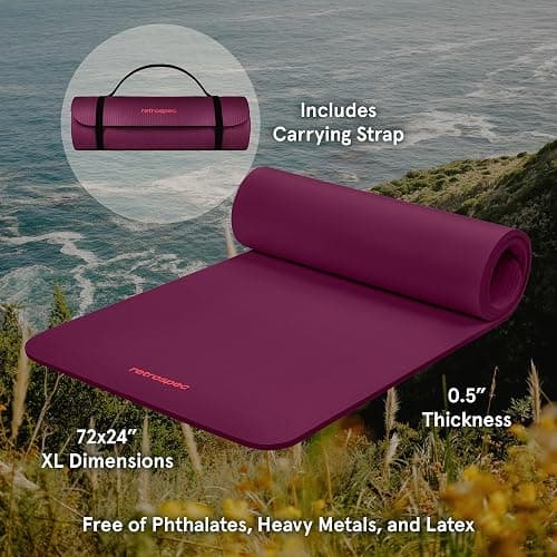 Retrospec Solana Yoga Mat Thick 1/2in Non-Slip Workout Mat with Nylon Strap - 72x24in Exercise Mat for Pilates, Stretching & Fitness - BPA Free, Easy Clean thumbnail 2