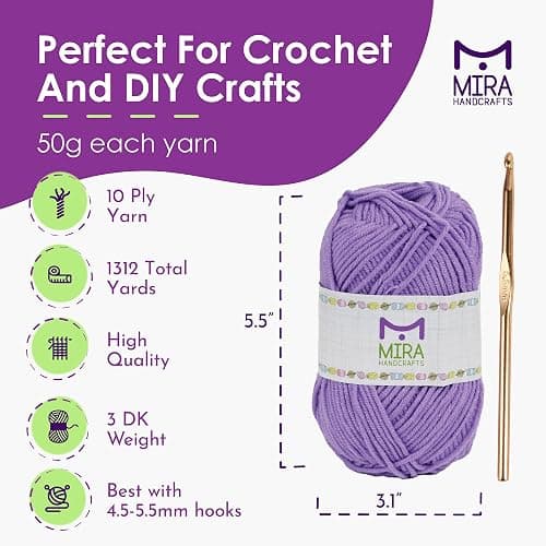 Mira HandCrafts 12 Acrylic Yarn Skeins - Crochet and Knitting Starter Kit for Colorful Arts and Crafts with 1,312 Yards of Multicolored Thread - Make Amigurumi, Granny Squares, Scarves, and Throws thumbnail 6