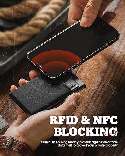 DUGRAFT Fundas para Tarjetas de Crédito para Hombre, Tarjetero Metalico Automatico Porta Tarjeta de Cartera Aluminio Tarjeteros para Hombre RFID, Negro ﻿ thumbnail 6