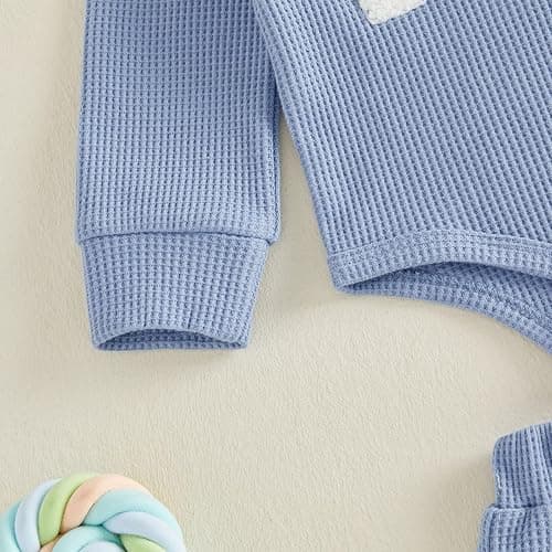 Adobabirl Baby Boy Fall Winter Clothes Cute Lil's Dude Embroidery Long Sleeve Romper Pants Set Newborn Waffle Knit Outfits thumbnail 8