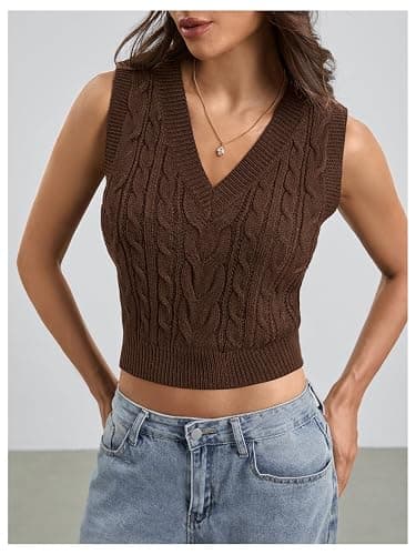 Milumia Women's Cable Knit V Neck Sweater Vest Sleeveless Ribbed Crop Tank Top thumbnail 4