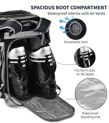 Expandable Ski Boot Bag – 55L to 70L Waterproof Ski & Snowboard Boot Backpack with Helmet Compartment – Fits Boots, Goggles, Gloves & Gear – Travel-Ready for Men & Women thumbnail 2