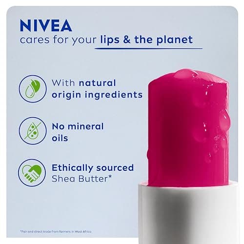 NIVEA Cherry Shine Lip Balm (4.8g), Flavoured Lip Balm with Shea Butter, Natural Oils and Vitamins, Provides 24h Moisture and a Soft Red Shine, Vegan Lip Care Formula thumbnail 6