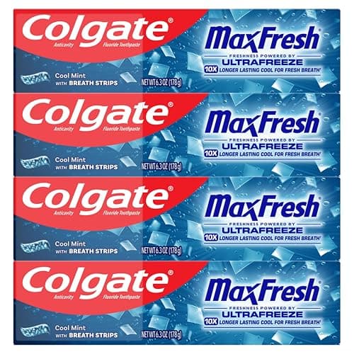 Colgate MaxFresh Cool Mint Toothpaste Pack, Fresh Breath Toothpaste with Fluoride and Hundreds of Mini Breath Strips, Leaves Mouth Feeling Refreshed for Hours, 4 Pack, 6.3 oz - Image 1