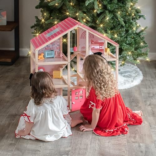 Tiny Land Wooden Dollhouse for Girls - 6 Rooms Wooden Doll House, DIY Pretend Doll House with 31Pcs Furniture Accessories, Creative Gift for Girl Ages 3+ thumbnail 7
