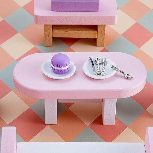 12 Pieces 1:12 Scale Miniature Plates and 12 Pieces Knives Forks Spoons Metal Tableware Dollhouse Miniatures Porcelain Plate Set Dollhouse Kitchen Decoration Accessories (Pack of 2) thumbnail 6