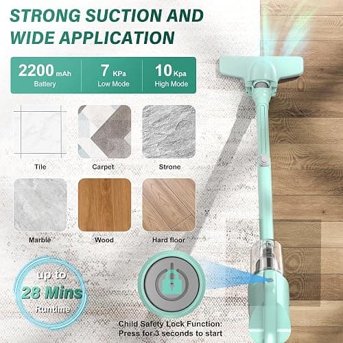 BUTY BULU Cordless Vacuum Cleaner, Stick Handheld Small Lightweight Electric Broom for Car Home Dorm HardFloor Carpet Pet Hair Dust Quick Clean, 10KPa Strong Suction - Cordless thumbnail 3