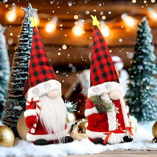 Lovinland Christmas Gnomes Plush Couple with Red Buffalo Check - Xmas Gnomes Elf Tomte Ornaments Doll - Christmas Decorations - Xmas Decorations for Home, Indoor, Office thumbnail 6