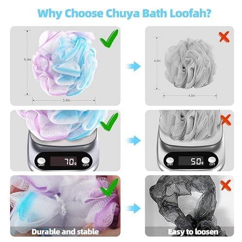 Chuya Bath Sponges Loofahs 70 Grams Large Size,4 Pack Shower Sponge Exfoliating Cleaning Bath Loofa Body Scrubber Balls for Women Men Children Washing thumbnail 3