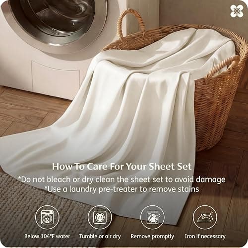 Bedsure PureWoven 100% Rayon Derived from Bamboo, Queen Sheets, 4 Pieces | Cooling Sheets for Hot Sleepers, Breathable & Silky Soft, 16" Deep Pocket, Hotel Luxury Bedding, Ivory thumbnail 8