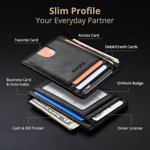 Buffway Slim Minimalist Front Pocket RFID Blocking Leather Wallets for Men and Women - Alaska Black thumbnail 4