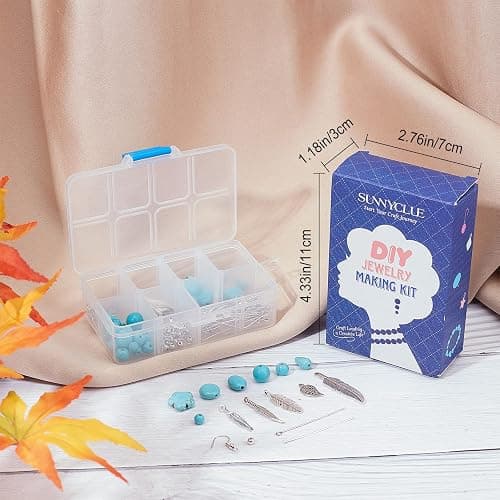 SUNNYCLUE 1 Box DIY 12 Pairs Turquoise Bead Dangle Earrings Making Kit Alloy Enamel Leaf Feather Pendants Charms with Eye Pin & Earring Hooks for DIY Earring Jewelery Making, Antique Silver thumbnail 7