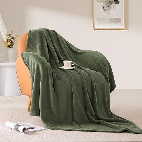 BEAUTEX Fleece Throw Size Blanket for Couch Sofa or Bed, Soft Fuzzy Plush Luxury Flannel Lap Blanket, Super Cozy and Comfy for All Seasons (Olive Green, 50" x 60") thumbnail 4