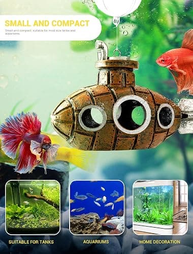 Floating Fish Tank Decoration, Little Cute Retro Submarine Aquarium Decoration with Two Float Balls, Resinous Fish Tank Accessorie, Safe Fish Toy for Betta Cichlid Goldfish Shrimps Hermit Crabs thumbnail 5