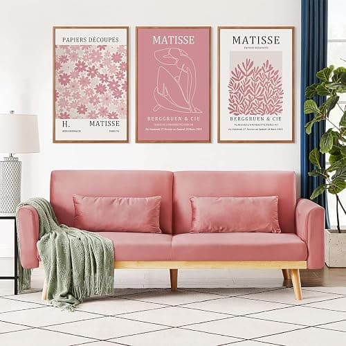 HLNIUC Matisse Pink Framed Wall Art Set,Neutral Pink Flower Canvas Wall Decor Set of 3(24”x36’) Modern Aesthetic Pictures Painting,Abstract Floral Market Art Print for Living Room Bedroom Office thumbnail 3