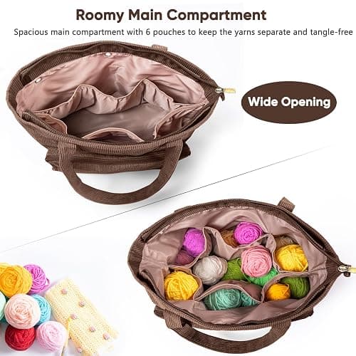 MYBAGZING Large Yarn Tote Organizer – Corduroy Knitting Storage Holder for Yarn, Hooks & Accessories, Portable Craft Carryall for Crocheting Lovers, Mother’s Day Gift thumbnail 2