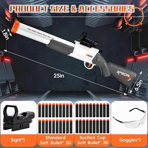 Toy Gun Double Barrel Toy Shotgun,with 40 Soft Bullet Darts and Goggles,Foam Dart Blaster with Scope,Christmas Birthday Gifts for Kids Adults Boys Age 8+ (White) thumbnail 2