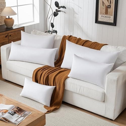 basic home 12x20 Decorative Throw Pillow Inserts-Down Feather Pillow Inserts-Oblong-Cotton Fabric-Set of 2-White. thumbnail 2