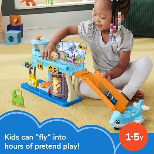 Fisher-Price Little People Everyday Adventures Airport Playset, Ages 1+ | Airport playset + airplane + 2 figures + Luggage, 5 pieces, builds fine motor + cause & effect skills, no batteries thumbnail 2