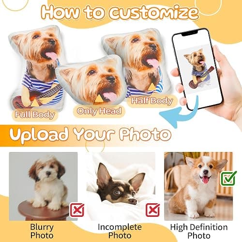 Easycosy Custom Photo Pillow, Personalized Pet Pillow Shaped Like Your Dog Cat, Customized Stuffed Animal Picture Pillowcase, Christmas Birthday Funny Gag Gifts for Her Him Pet Lovers(8 Inch) thumbnail 3