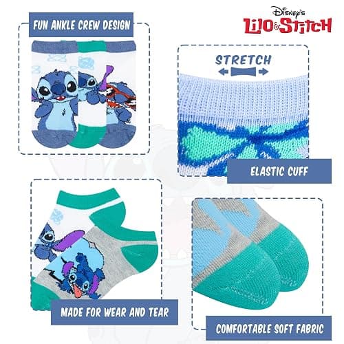 Disney Girls Socks - 10 Pack Crew Socks with Arch Support Featuring Princesses and Lilo & Stitch Designs for Ages 7-14 thumbnail 4