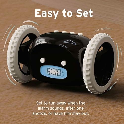 CLOCKY Extra Loud Alarm Clock for Heavy Sleepers on Wheels Rolls Runs Away Vibrating, Easy to Set Super Smart Snooze Digital Bed Shaker Alarm Clock Funny Gift for Adults Kids Teens Bedrooms (Black) thumbnail 7
