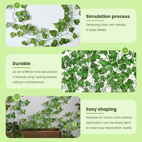 6 Pack 41.4 Ft Artificial Ivy Garland, Fake Vines with Green Leaves, Realistic Hanging Plants for Home/Wedding and Party Decoration thumbnail 4
