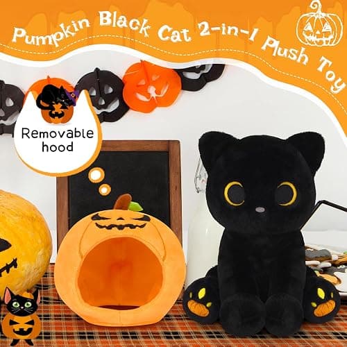 Hagusahuo Halloween Plush, 8inch Pumpkin Black Cat Plush Halloween Stuffed Animals for Kids, Cute Plushies Kawaii Stuffed Cat Soft Doll Toy for Boys, Girls, Girlfriend thumbnail 4