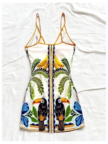 SOLY HUX Women's Tropical Print Mini Dress Summer Wrap V Neck Bow Tie Vacation Dresses thumbnail 2