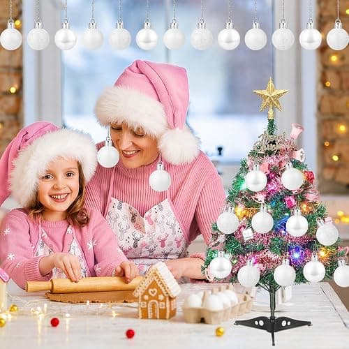 24 Count Mini White Ornaments for Mini Christmas Tree, Small Shatterproof Christmas Tree Ornaments Balls Party Decorations, 1.2 Inch thumbnail 2