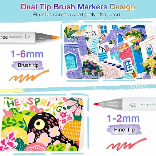 Taotree Alcohol Brush Markers Art Supplies, 61 Pastel Colors Dual Tip Art Coloring Markers Pens, Brush & Fine Tip Sketch, Drawing Supplies Gift for Artist Adult Coloring Book Painting, Sketching thumbnail 5