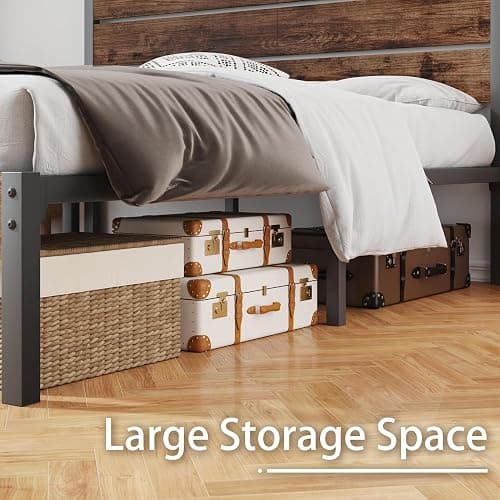 Fluest Queen Bed Frame with Headboard and Footboard, with Under Bed Storage, All-Metal Support System, No Box Spring Needed, Easy Assembly,Rustic Brown thumbnail 4